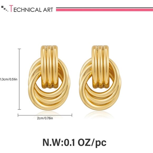 ⚡Chunky Gold Knot Earrings Statement Hoop Stud Earrings for Women Vintage Style - Picture 6 of 6